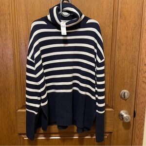 Gap Womens Navy and White Striped Turtleneck Sweater- NWT